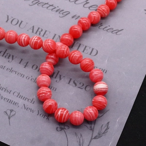 Polished round pink agate beads with natural white striped texture for DIY jewelry making