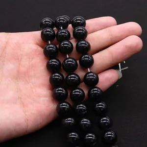 Polished natural black agate round stone beads for DIY jewelry making on elastic cord