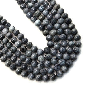Polished natural grey hawk eye stone round beads with silk luster for jewelry making