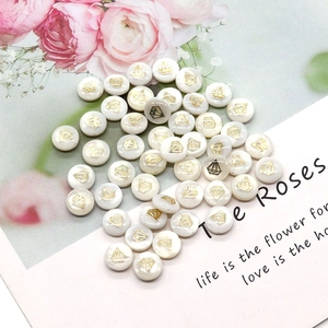 Natural White Shell Round Flat Beads 6mm Gold Pattern Inlay Mother Of Artificial Pearl Loose Beads For DIY Jewelry Making Accessories