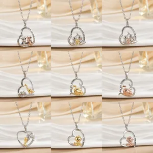 Kupferlegierung Herz Tier Anhänger Halskette Für Damen Muttertag Geschenk Gravierte Liebesbotschaft Strass Schlüsselbein Kette Schmuck