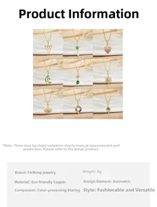 Close-up of gold-plated copper necklaces with diverse zircon geometric pendants
