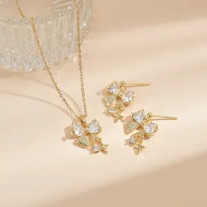 Elegantes Gold-Titan-Schmuckset mit Schleife, Sternanhängern und Zirkon-Halskette