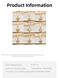 Detailed view of nine heart-shaped necklaces featuring pink enamel and zircon accents