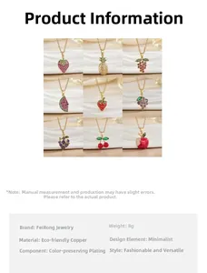 Detailed grid of assorted fruit pendants including strawberry and cherry with zircon inlay