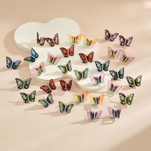 Boucles d'Oreilles Clous Papillon Mode Cuivre Plaqué Or Ailes Dégradées Multicolores Zircone Gioielli pour Femmes