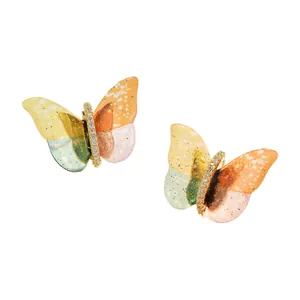 Boucles d'oreilles papillon élégantes avec ailes dégradées colorées et cristaux brillants