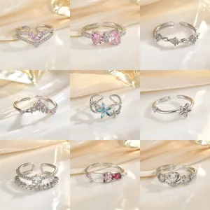 Mode Koreanischer Stil Schmetterling Schleife Offener Ring Kupfer Strass Mikro Eingelegt Verstellbar Schmuck Vintage Minimalistisch Damen Fingerring