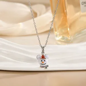 Collana di Natale topo pupazzo di neve in rame placcato oro con fiocco di cristallo colorato
