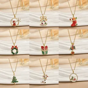 Collana con Pendente Babbo Natale Albero di Natale per Donna Rame Zirconia Smalto Festivo Fiocco di Neve Gioielli Regalo Natale