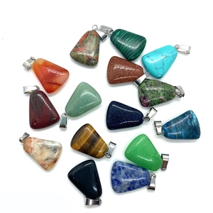 Polished trapezoid gemstone pendants in 14 colors including quartz and tiger eye