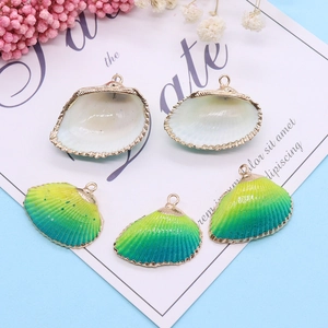 Cinq pendentifs en coquillage naturel avec bordure dorée pour la création de bijoux DIY
