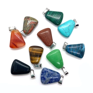 Polished natural stone trapezoid crystal pendants with silver metal bails for DIY jewelry