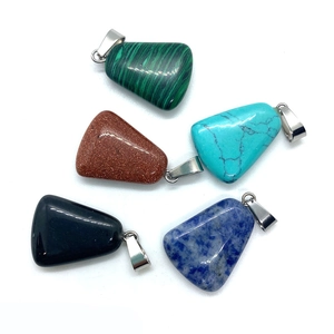 Trapezoid gemstone pendants in malachite and lapis lazuli styles with polished clips