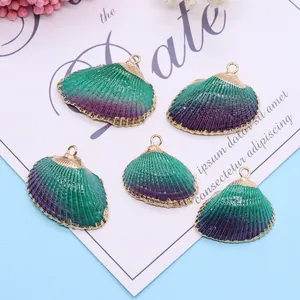 Pendentifs en coquille naturelle vert foncé et violet pour la création de bijoux DIY