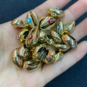 Gold-plated natural conch evil eye shell charms for DIY jewelry making in various colors