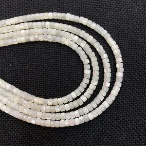 Natural white shell cylindrical beads for DIY necklace with pearl iridescent luster finish
