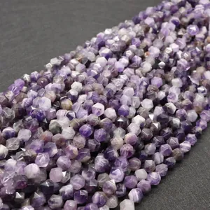 Macro shot of faceted natural amethyst beads showing detailed textures for DIY jewelry making