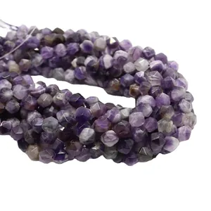 Faceted natural dream amethyst round loose beads for DIY jewelry making and necklaces