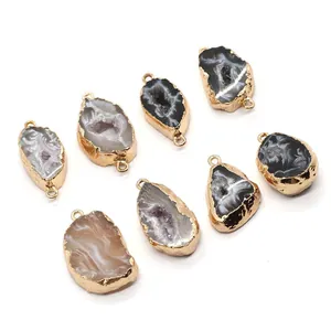 Set of 8 natural agate druzy pendants with gold plated edges for DIY jewelry making
