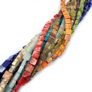 Cuentas cuadradas de piedra natural emperador multicolor para creación de joyas DIY