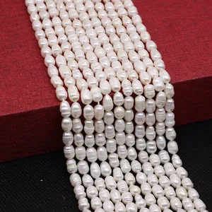 Natural Freshwater Pearl Beads Baroque Rice Shape High Luster White Irregular Loose Strand For DIY Jewelry Making Accessories