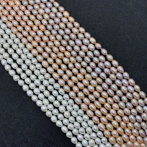 Natural Freshwater Pearl Beads Rice Shaped Oval Loose Beads Grade AAA White Pink Purple For DIY Jewelry Making Accessories