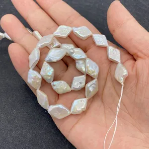 Iridescent white baroque freshwater pearl beads in rhombus shape for jewelry DIY