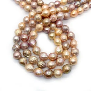 Perle d'acqua dolce barocche irregolari 9-10mm in fili multicolori metallici