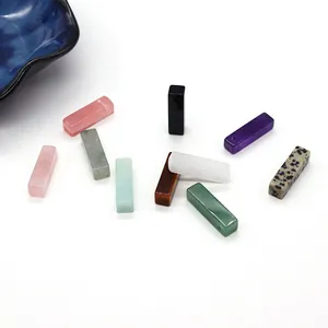 Polished natural stone rectangle pendants in rose quartz and amethyst for DIY jewelry