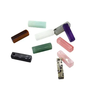 Set of 10 assorted natural stone rectangular pendants with polished finish and top holes