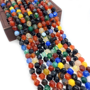 Cuentas Sueltas Facetadas de Piedra Natural Opale Ágata Amatista Ojo de Tigre Cuentas Redondas para DIY Pulsera Collar Joyería