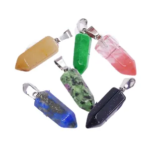 Natural Stone Hexagonal Column Crystal Point Pendant Polished Healing Stone For DIY Jewelry Necklace Making Accessory