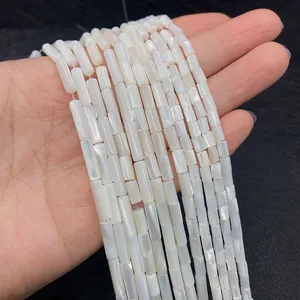 Natural white mother of pearl cylindrical tube beads with iridescent luster for DIY jewelry