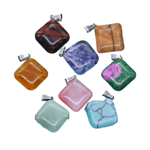 Natural Stone Rhombus Pendant Only For DIY Jewelry Making Rose Quartz Tiger Eye Gemstone Pendant Without Chain