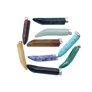 Natural Stone Horn Shaped Pendant With Metal Clasp For DIY Jewelry Making Polished Gemstone Tooth Charm Pendant Only