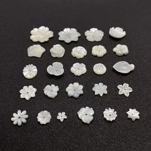 Natural white shell flower beads for jewelry making including rose and cherry blossoms