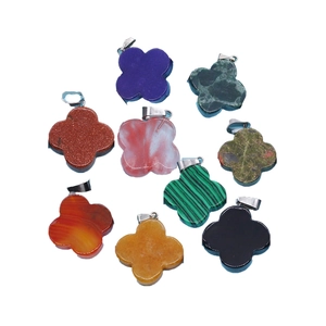 Natural Stone Clover Flower Pendant Only (Without Chain) For Jewelry Making DIY Agate Tiger Eye Quartz Charms Gifts For Women