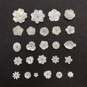Natural white mother of pearl carved flower beads in various floral shapes for DIY jewelry