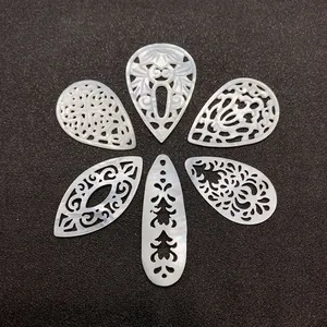 Natural white shell hollow carved pendants in teardrop and geometric shapes for DIY jewelry