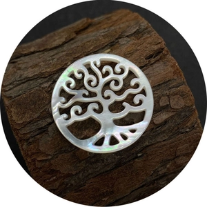 White mother of pearl Tree of Life charm bead with natural iridescent luster for jewelry