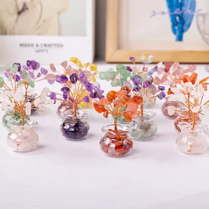 Mini albero di fiori in cristallo naturale in vaso di vetro per decorazione da scrivania