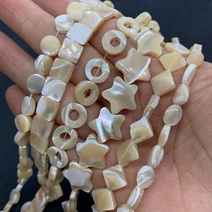 Cuentas de nácar natural en forma de estrella y cuadrado para hacer joyas artesanales