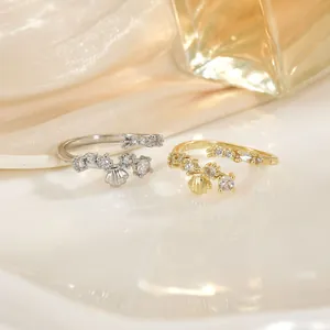 Orecchini in Zirconia a Forma di Conchiglia Anello Aperto per Donna Placcato Oro 18K Argento Rame Regolabile Gioielli da Dito Minimalisti alla Moda