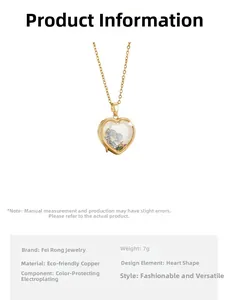 Detail of 18k gold plated heart locket pendant with eco-friendly copper and color retention