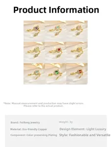 Detailed grid of tulip cat-eye rings in 9 colors made of gold-plated copper material
