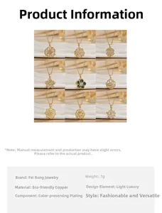 Detailed grid of rotating flower pendants in gold-plated copper with zircon insets