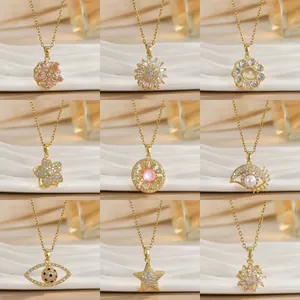 Rotating flower titanium steel necklaces in gold finish with various trendy pendant designs