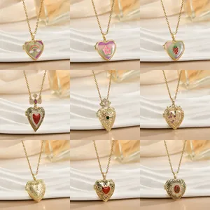 Vintage Herz Medaillon Halskette Für Damen Kupfer Zirkonia Galvanisierte Öffnbarer Fotorahmen Anhänger Mode Schmuck Zubehör