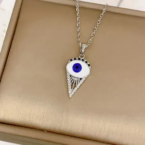 Silver Evil Eye necklace with enamel finish and shimmering zircon accents for women